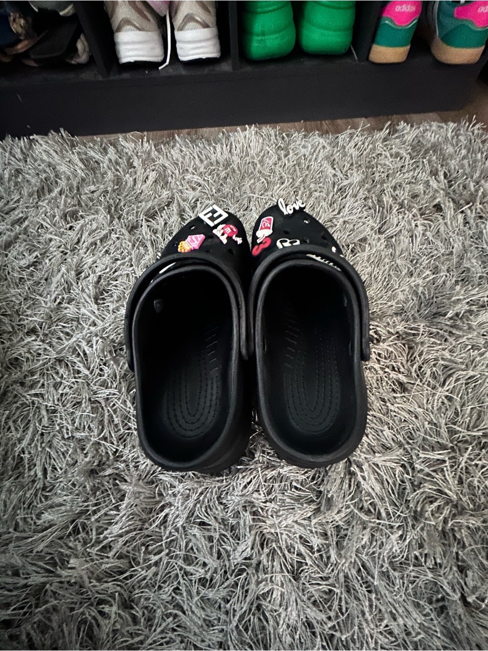Black Platform Slip-On Clog with Decorative Charms